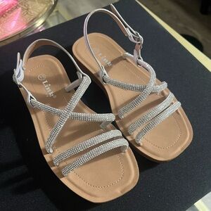 Kids Rhinestone Glitter Silver Strappy Sandals
